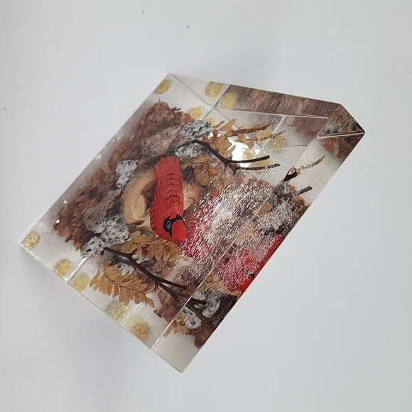 Handcrafted Cardinal Bird Acrylic Paperweight Bookend Natural Accents & UV Glow - Picture 9 of 11